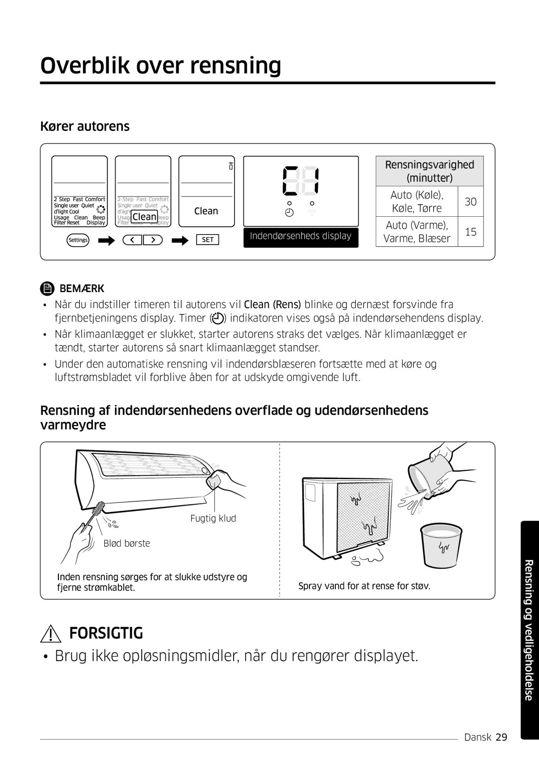 Samsung AR12HSFSPWKNEE, AR09HSFSPWKNEE manual Overblik over rensning, Kører autorens 