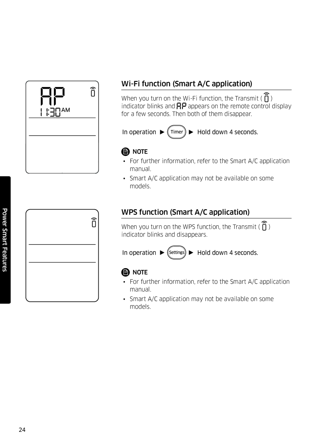 Samsung AR09HSFSPWKNEE, AR12HSFSPWKNEE manual Wi-Fi function Smart A/C application, WPS function Smart A/C application 