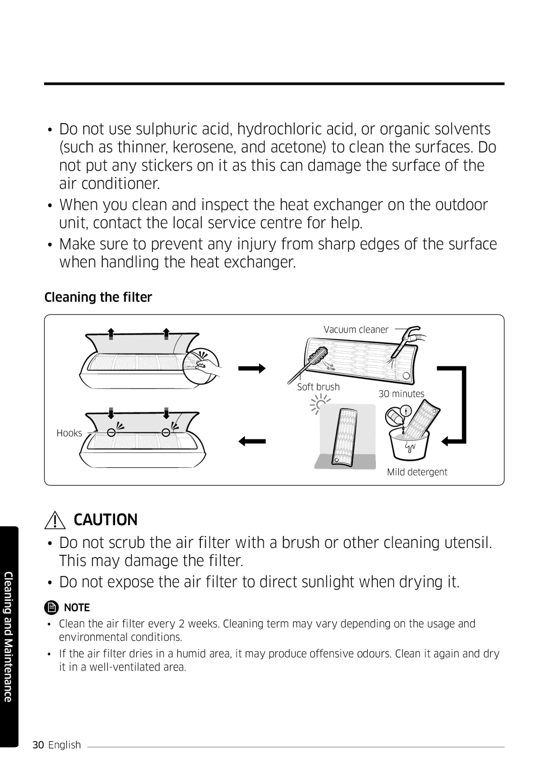 Samsung AR09HSFSPWKNEE, AR12HSFSPWKNEE manual Cleaning the filter 