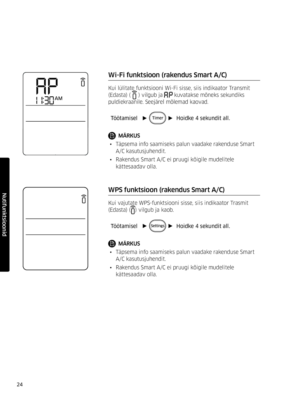 Samsung AR09HSFSPWKNEE, AR12HSFSPWKNEE manual Wi-Fi funktsioon rakendus Smart A/C, WPS funktsioon rakendus Smart A/C 