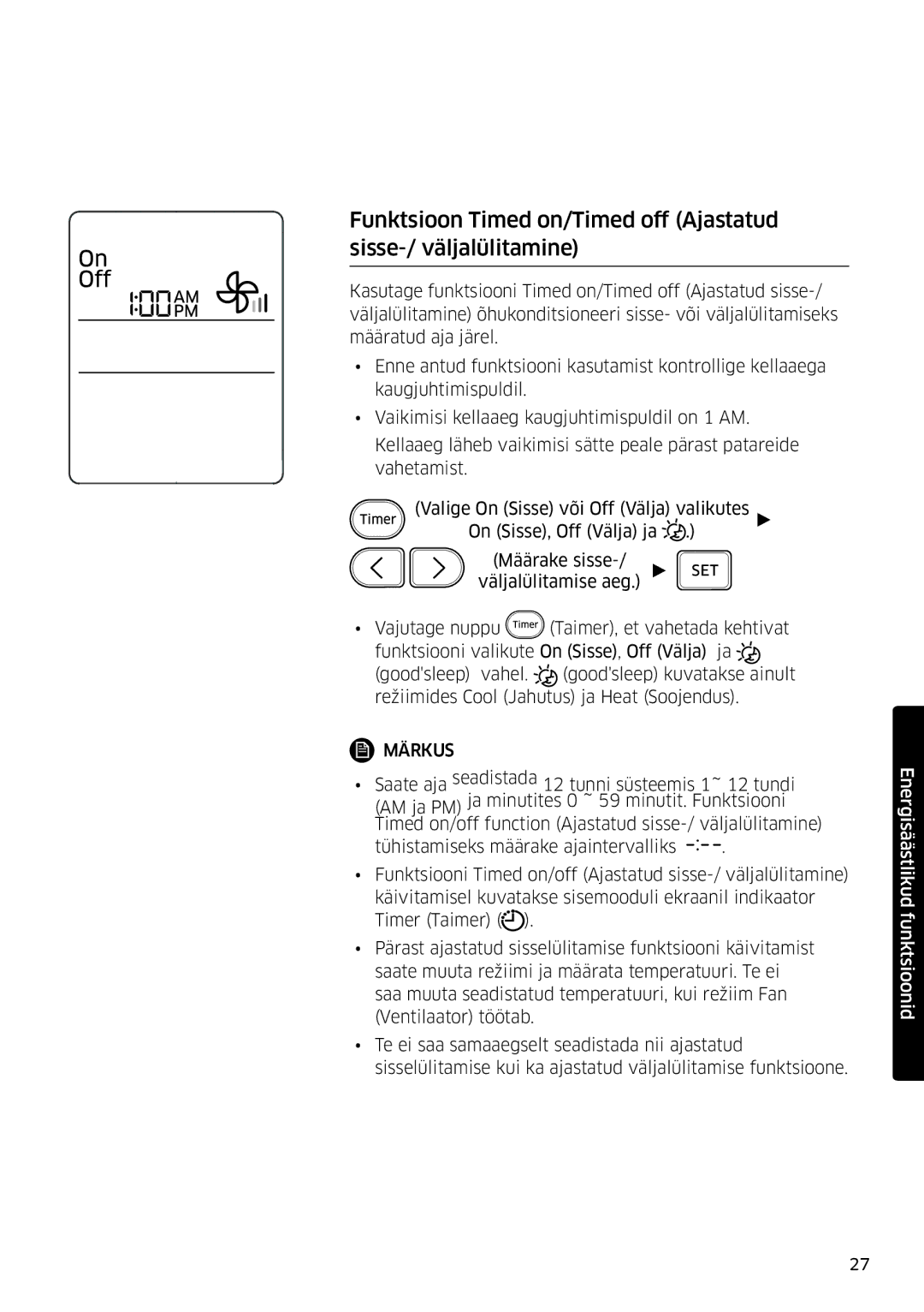 Samsung AR12HSFSPWKNEE, AR09HSFSPWKNEE manual Märkus 