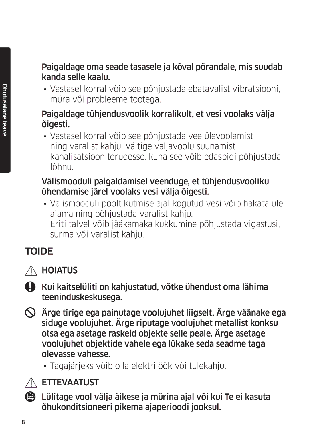 Samsung AR09HSFSPWKNEE, AR12HSFSPWKNEE manual Toide 