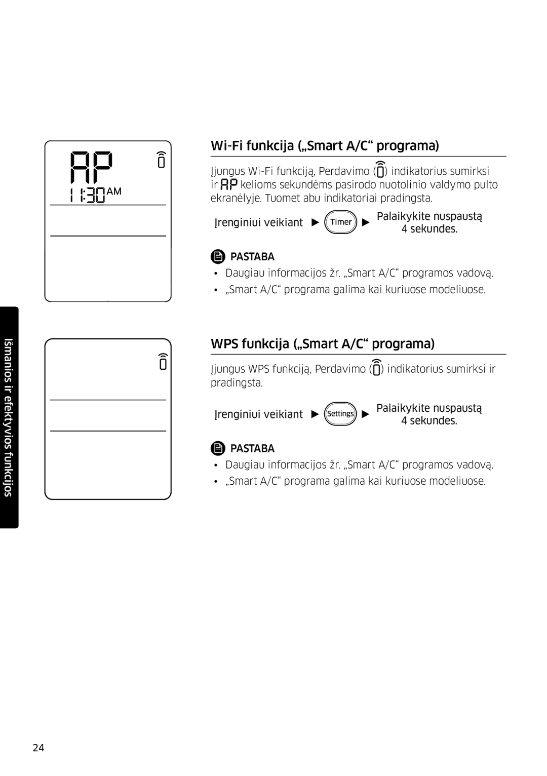 Samsung AR09HSFSPWKNEE, AR12HSFSPWKNEE manual Wi-Fi funkcija „Smart A/C programa, WPS funkcija „Smart A/C programa 