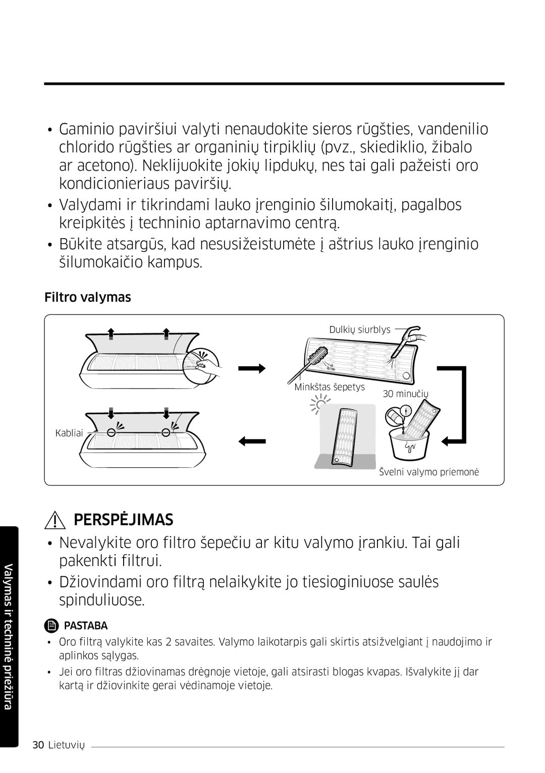 Samsung AR09HSFSPWKNEE, AR12HSFSPWKNEE manual Filtro valymas 