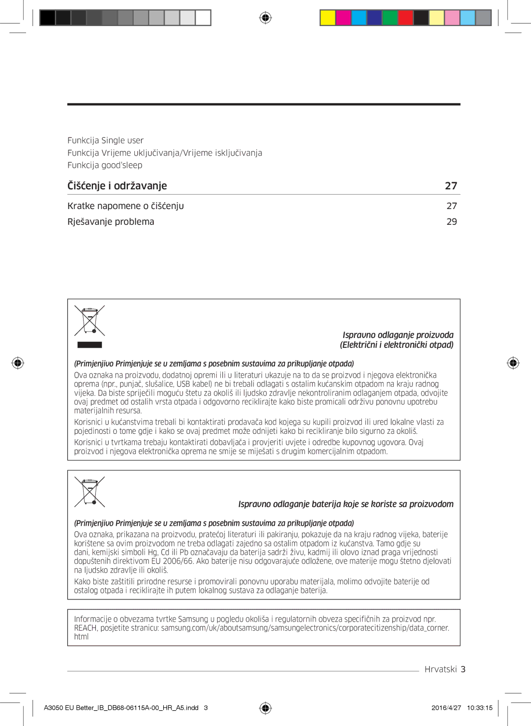 Samsung AR18HSSDBWKNEU, AR12HSSDBWKNEU, AR09HSSDBWKNEU manual Čišćenje i održavanje 