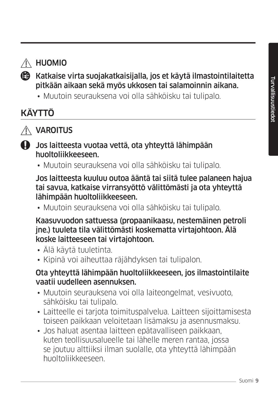 Samsung AR12HSSDPWKNEE, AR09HSSDPWKNEE manual Käyttö 