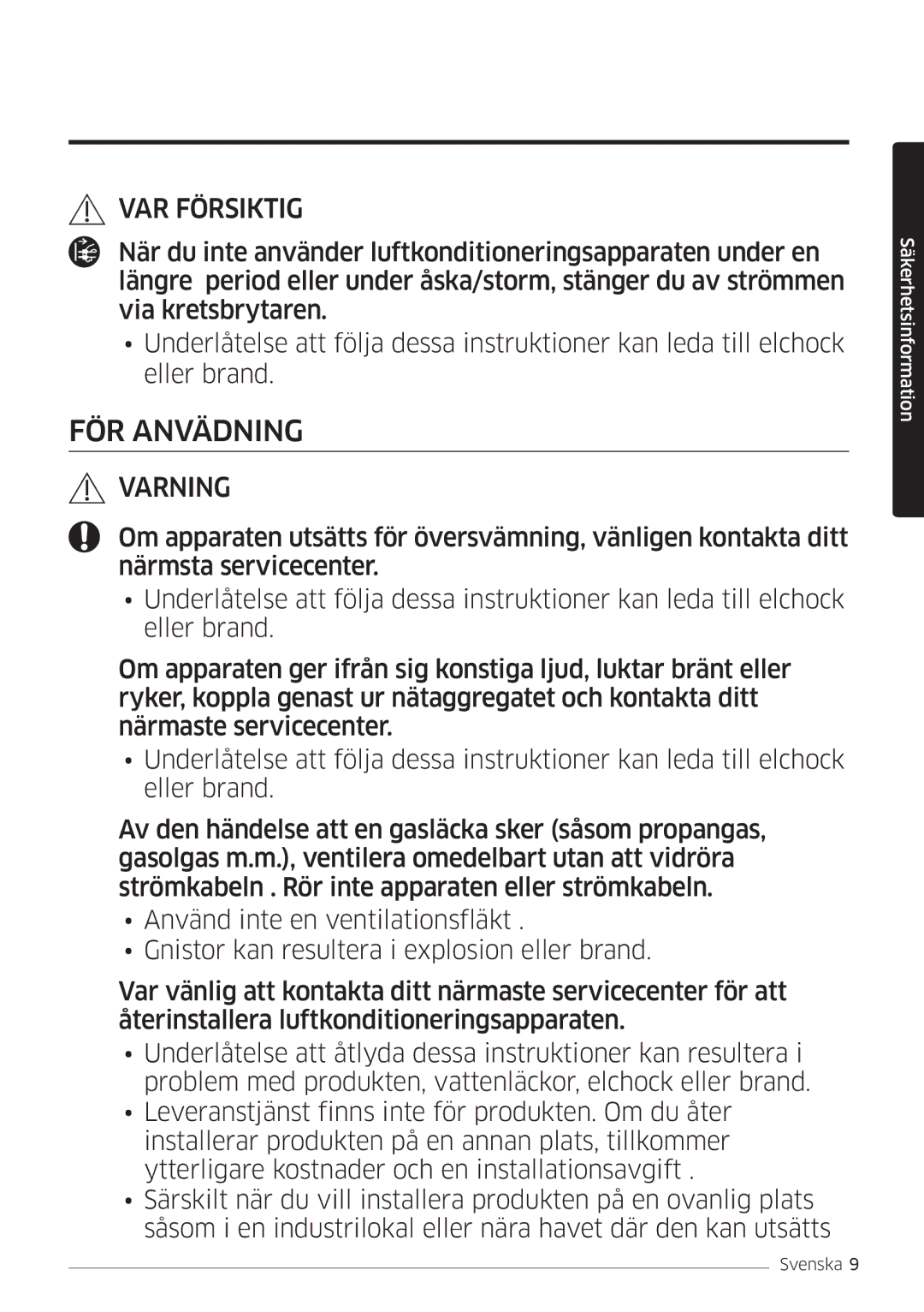 Samsung AR12HSSDPWKNEE, AR09HSSDPWKNEE manual FÖR Anvädning 