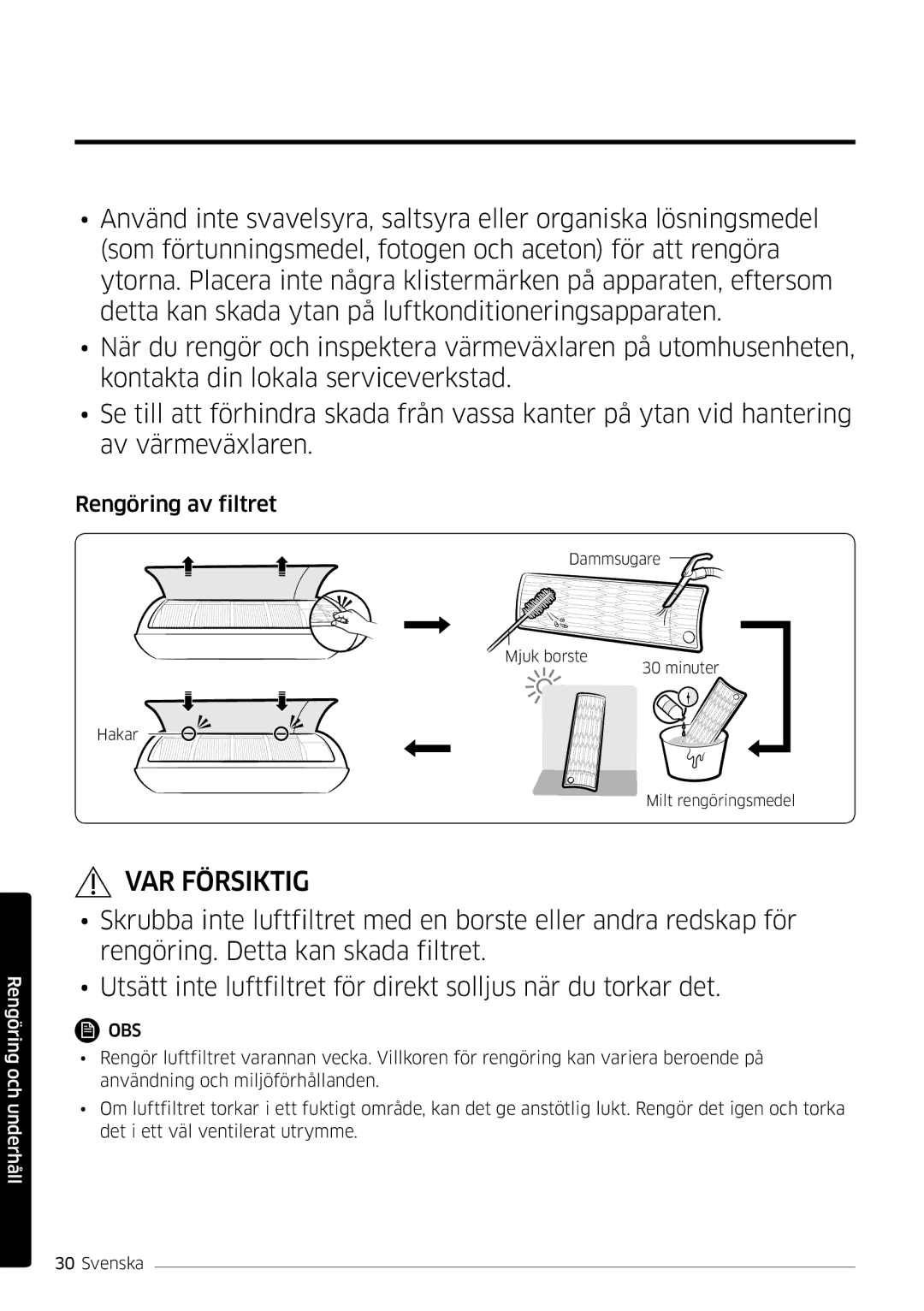 Samsung AR09HSSDPWKNEE, AR12HSSDPWKNEE manual Rengöring av filtret 