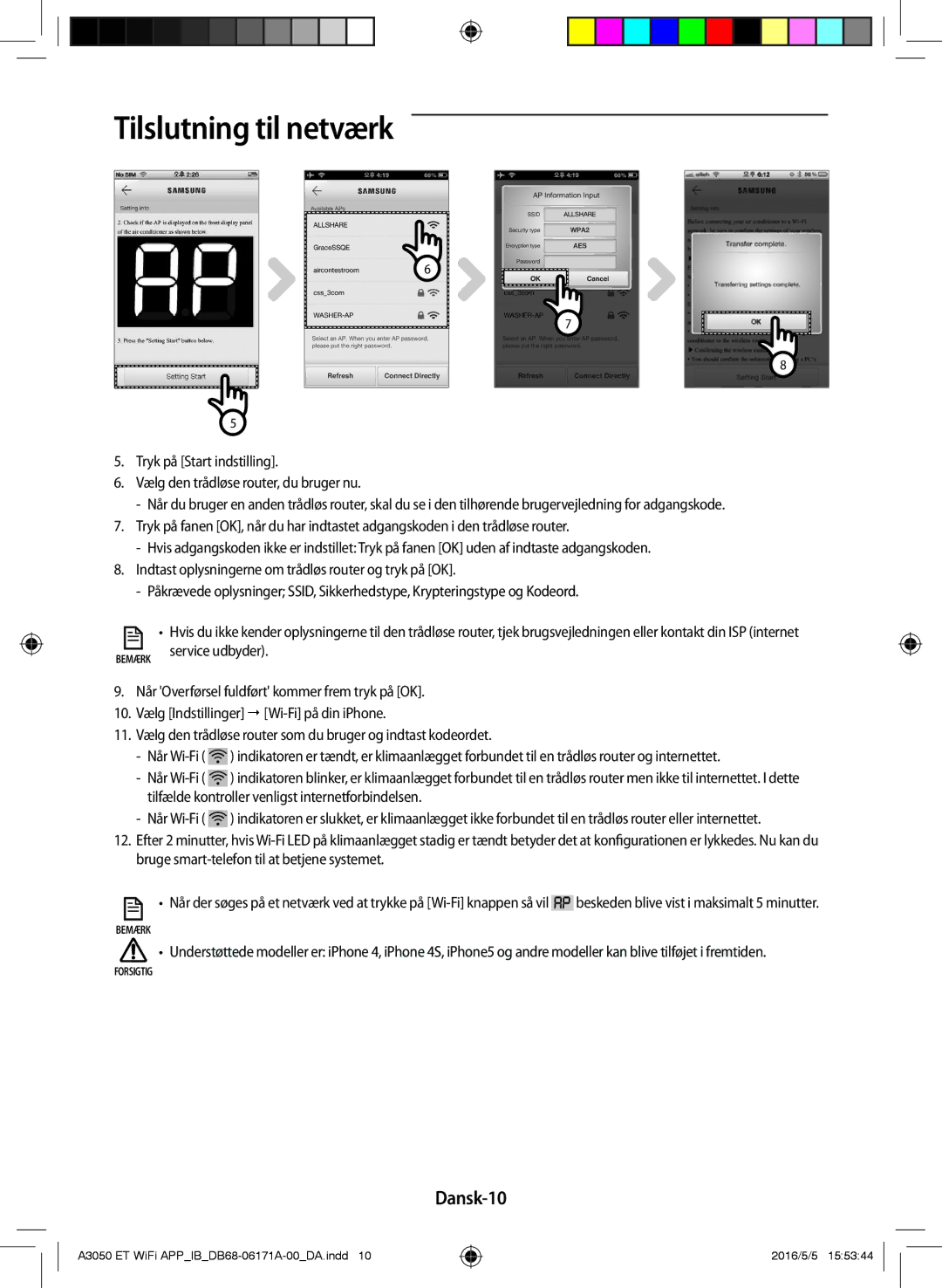 Samsung AR12HSSDPWKNEE, AR09HSSDPWKNEE manual Tilslutning til netværk, Dansk-10 