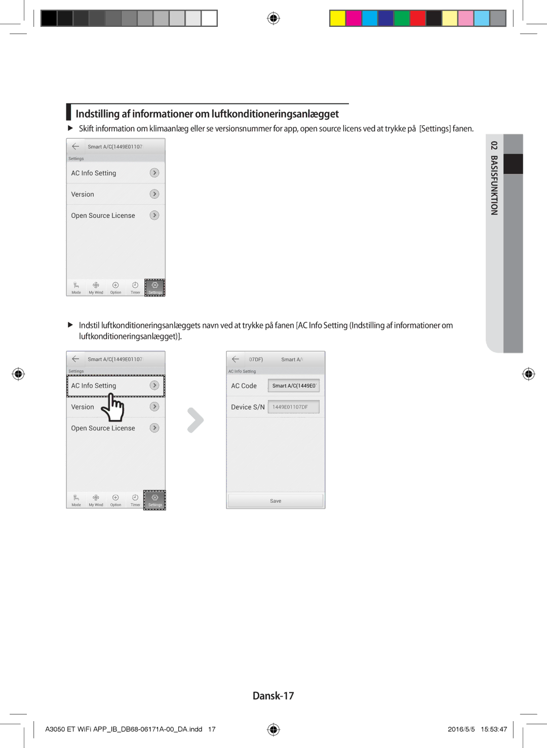 Samsung AR09HSSDPWKNEE, AR12HSSDPWKNEE manual Indstilling af informationer om luftkonditioneringsanlægget, Dansk-17 