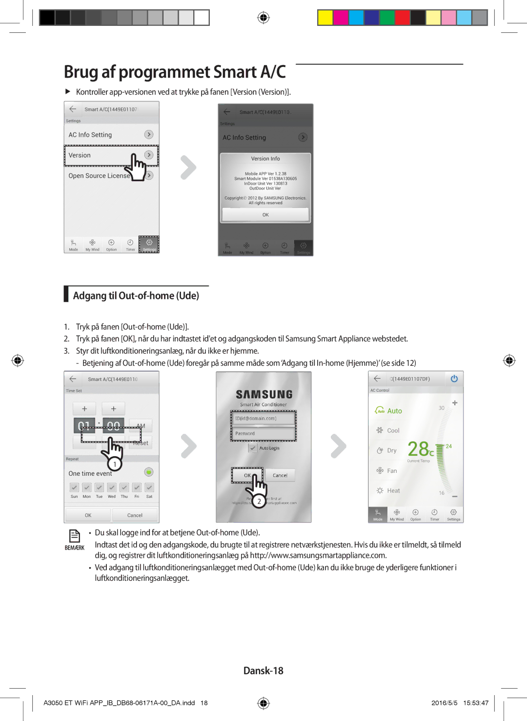 Samsung AR12HSSDPWKNEE, AR09HSSDPWKNEE manual Adgang til Out-of-home Ude, Dansk-18 