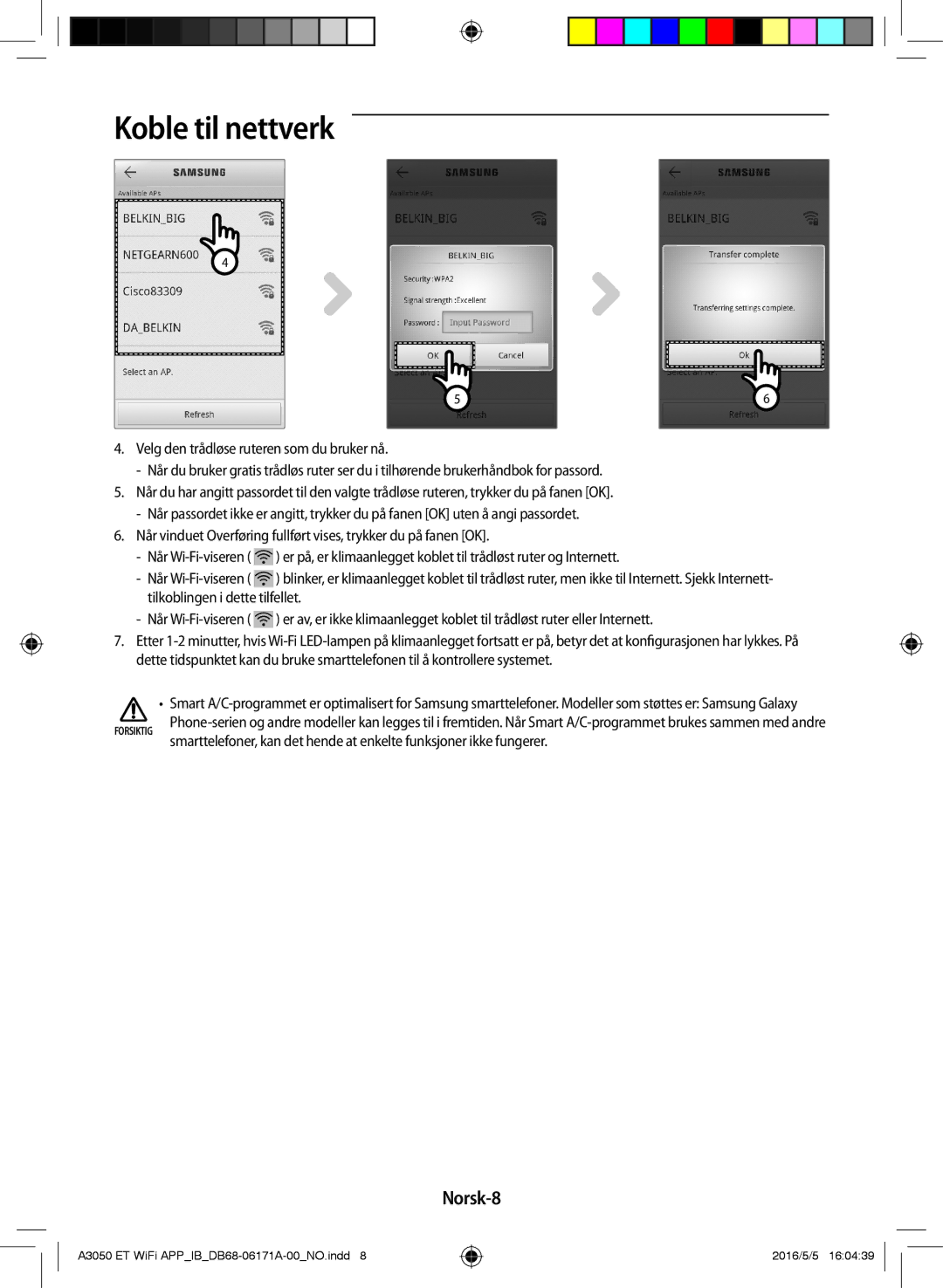 Samsung AR12HSSDPWKNEE, AR09HSSDPWKNEE manual Norsk-8 