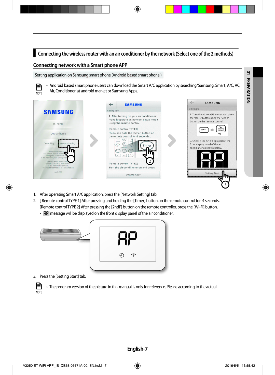 Samsung AR09HSSDPWKNEE, AR12HSSDPWKNEE manual Connecting network with a Smart phone APP, English-7 