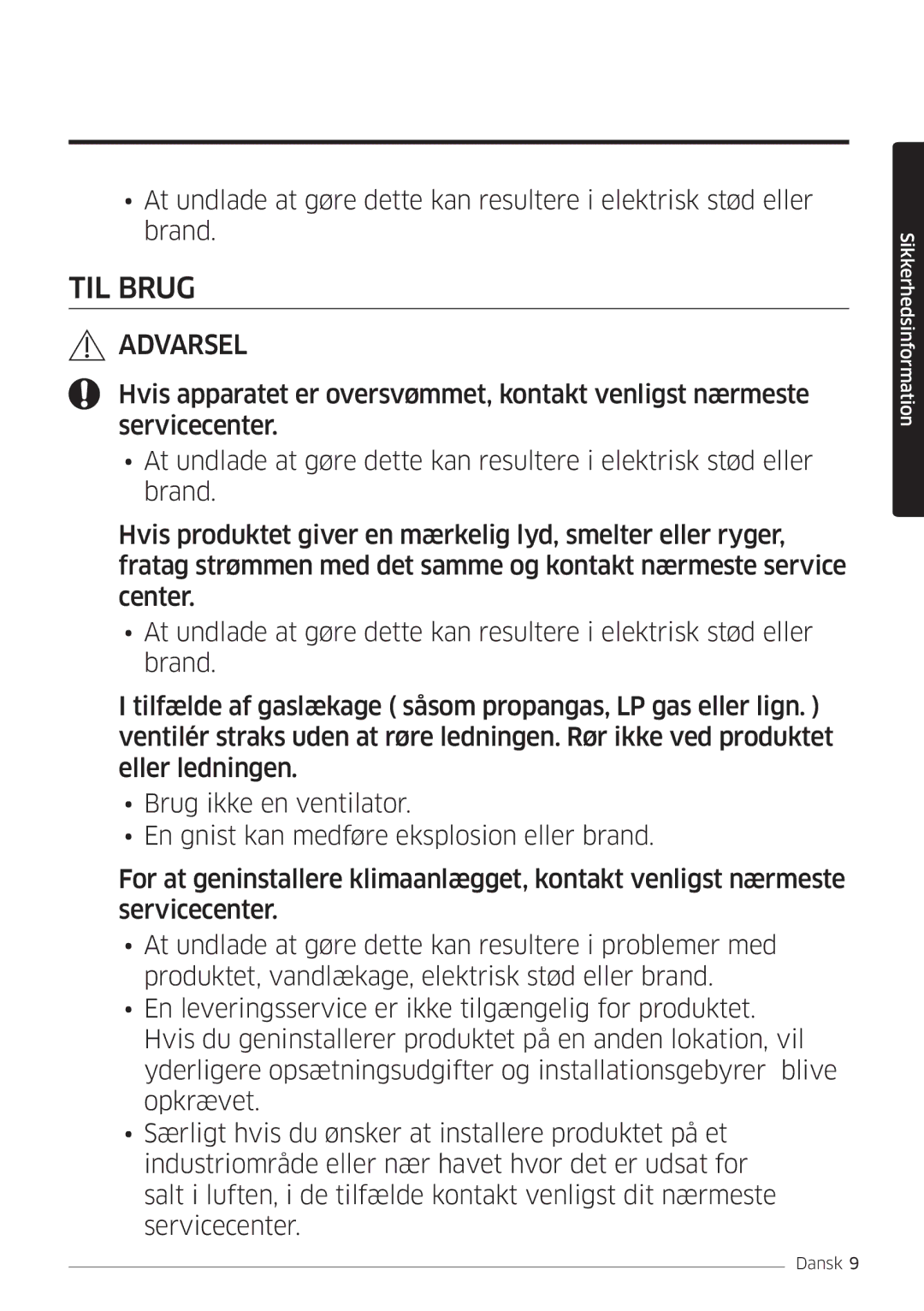 Samsung AR12HSSDPWKNEE, AR09HSSDPWKNEE manual TIL Brug 