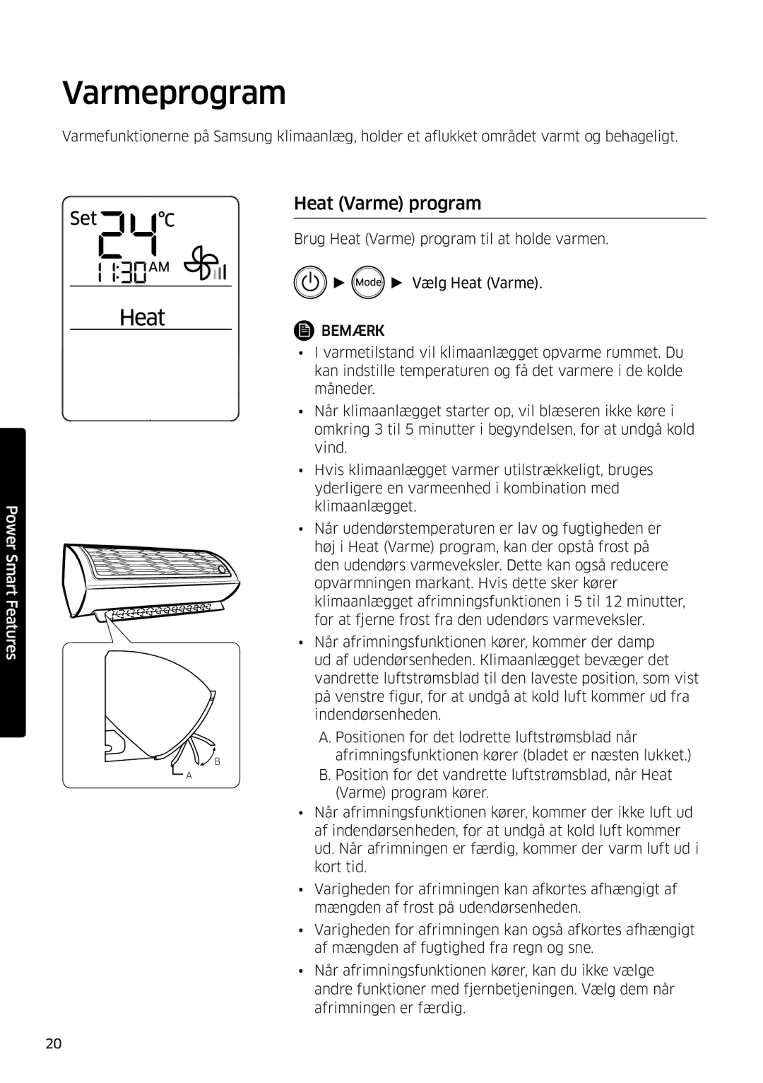 Samsung AR09HSSDPWKNEE, AR12HSSDPWKNEE manual Varmeprogram, Heat Varme program 