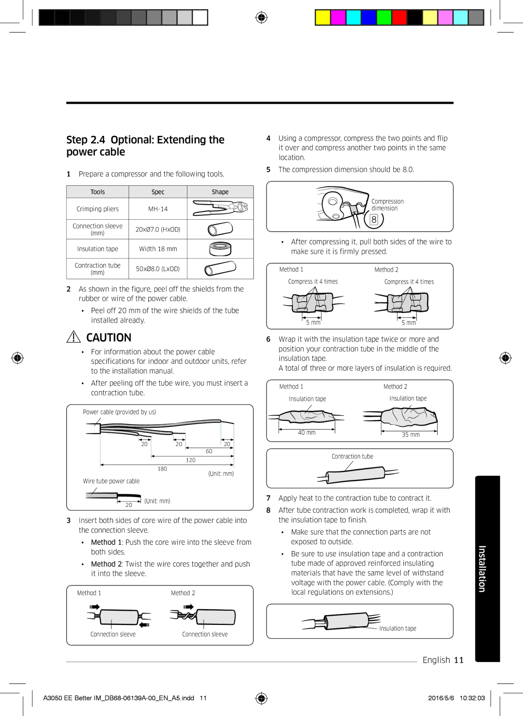 Samsung AR12HSSDPWKNEE, AR09HSSDPWKNEE Optional Extending the power cable, Prepare a compressor and the following tools 