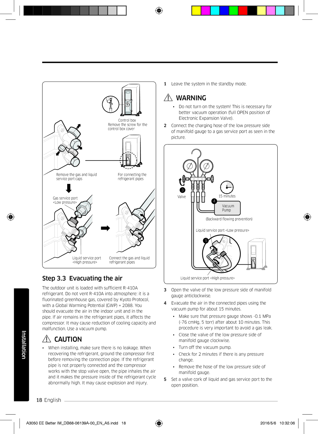 Samsung AR09HSSDPWKNEE, AR12HSSDPWKNEE manual Evacuating the air 