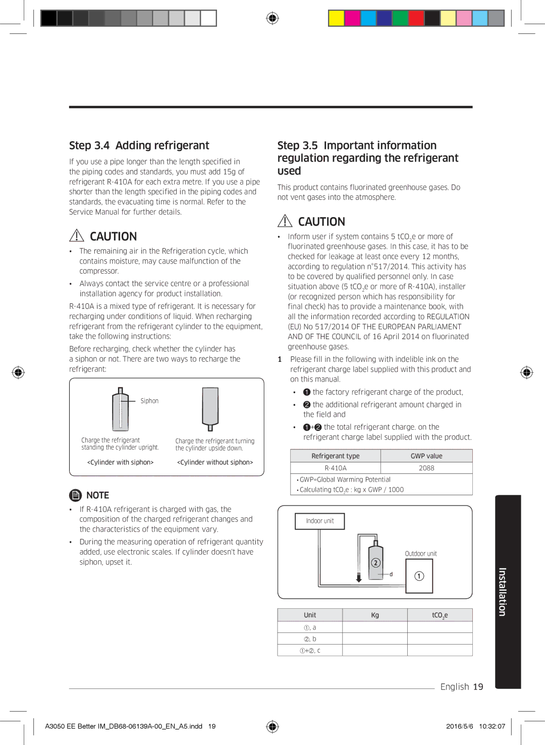 Samsung AR12HSSDPWKNEE, AR09HSSDPWKNEE manual Adding refrigerant 