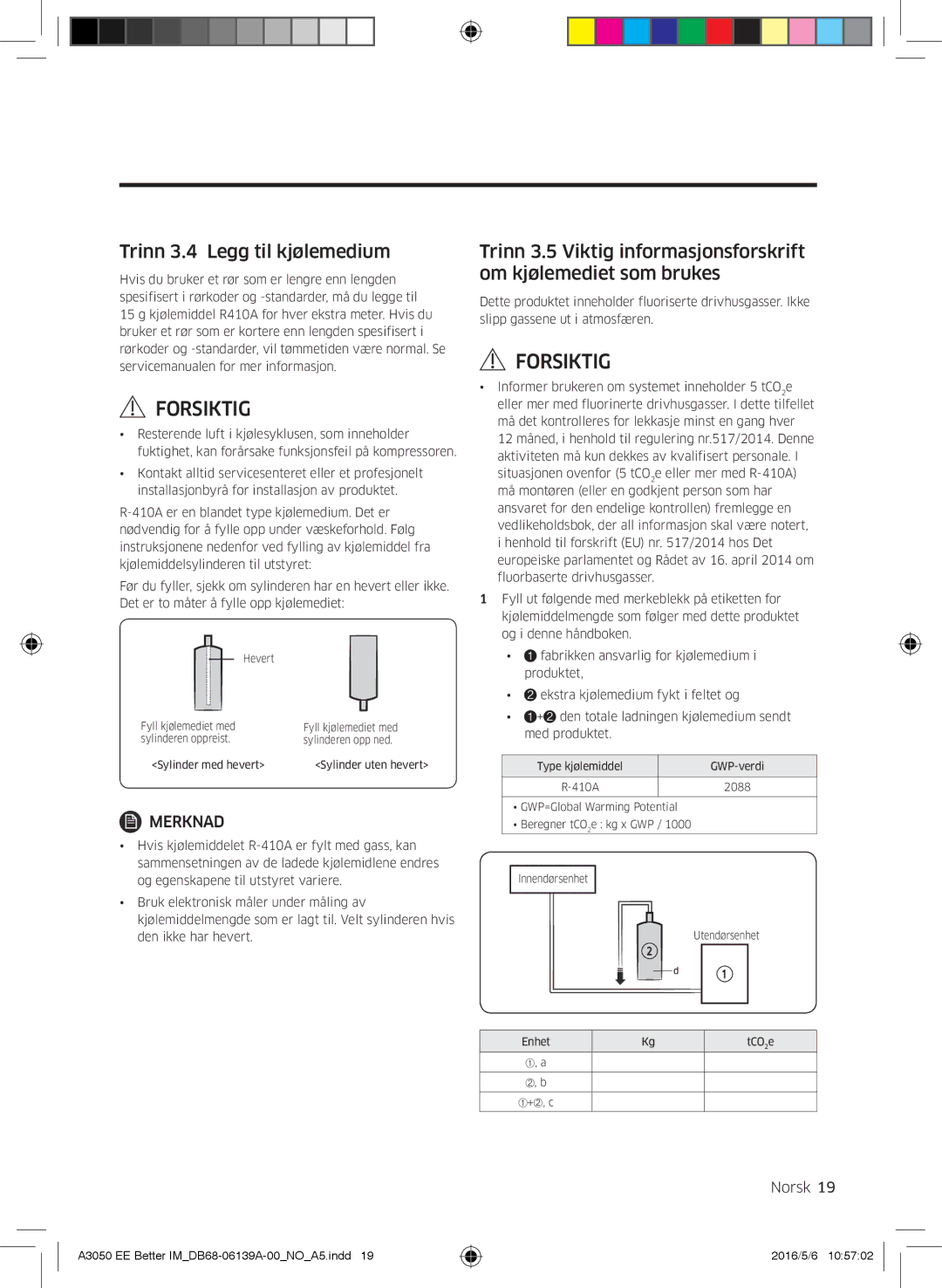 Samsung AR12HSSDPWKNEE, AR09HSSDPWKNEE manual Trinn 3.4 Legg til kjølemedium 