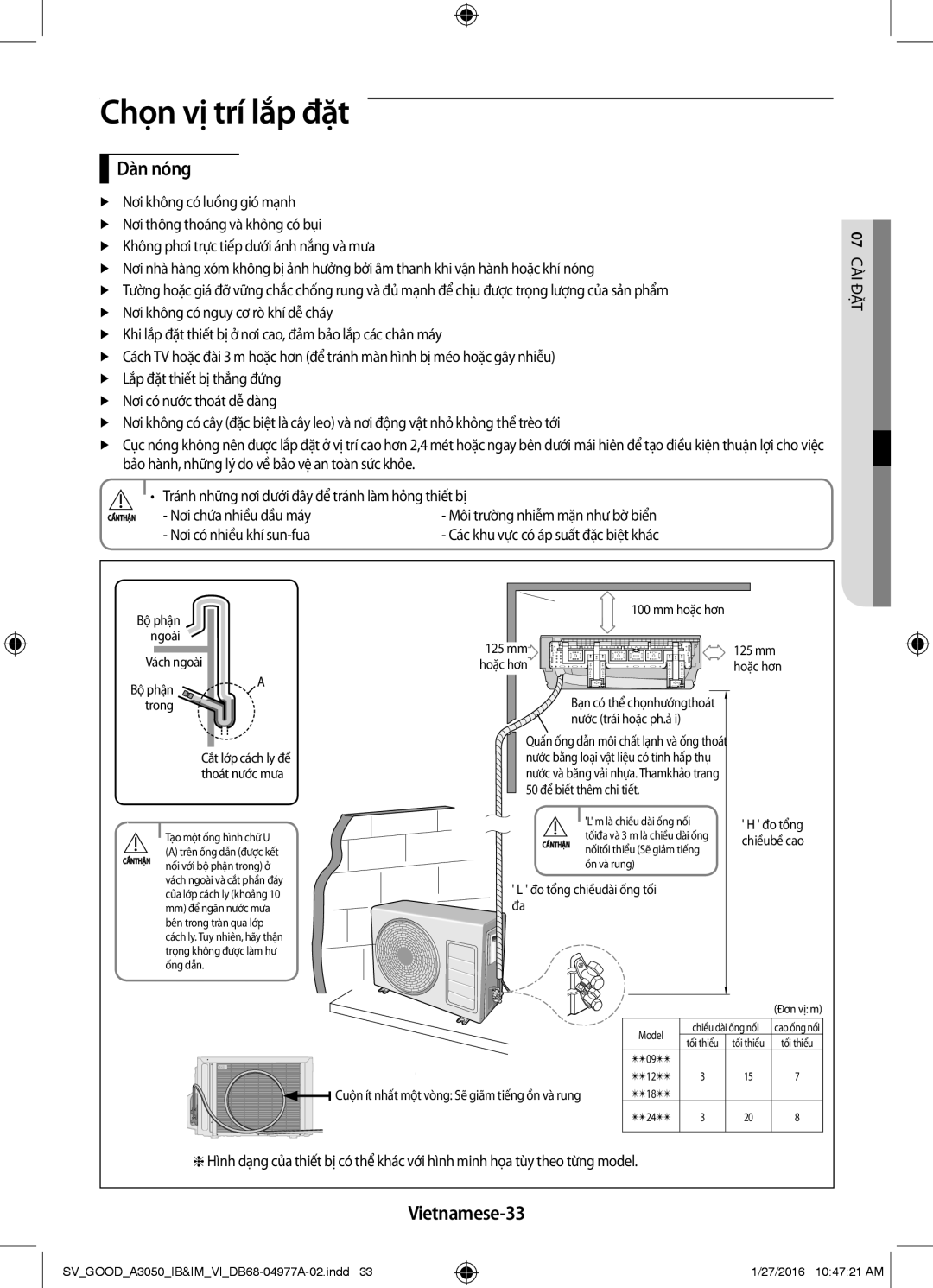 Samsung AR18KCFSSURNSV, AR12JPFNSWKXSV manual Dàn nóng, Vietnamese-33, Nơi chứa nhiều dầu máy, Nơi có nhiều khí sun-fua 