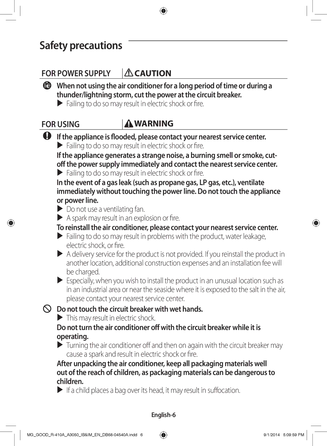 Samsung AR18JQFNBWKXMG, AR12JQFNBWK/MG, AR24JQFNBWKNMG, AR24JQFSBWKNMG, AR18JQFSBWKNMG, AR18JQFSBWKXMG For Using, English-6 