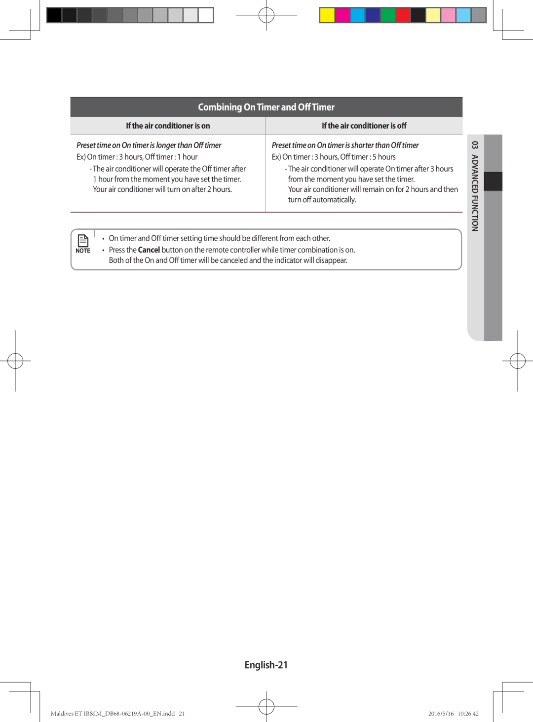 Samsung AR09JSFPEWQNET English-21, If the air conditioner is on If the air conditioner is off, Turn off automatically 