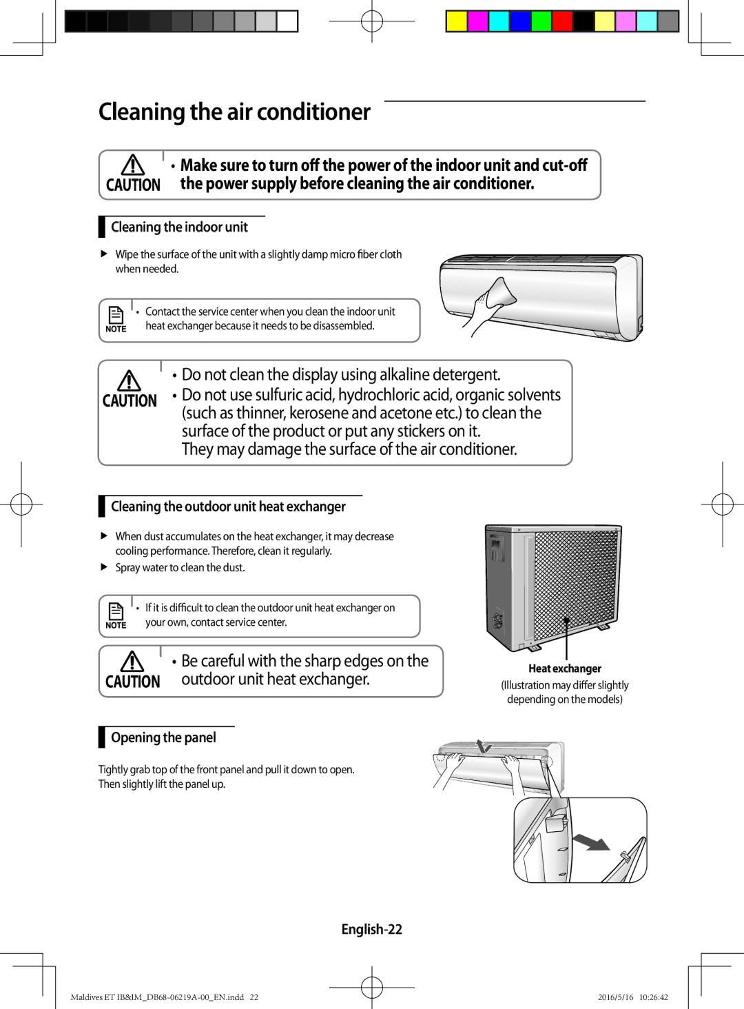 Samsung AR07JSFPEWQNEU, AR12JSFPEWQNET, AR09JSFPEWQNET, AR12JSFPEWQNZE, AR09JSFPEWQNZE manual Cleaning the air conditioner 