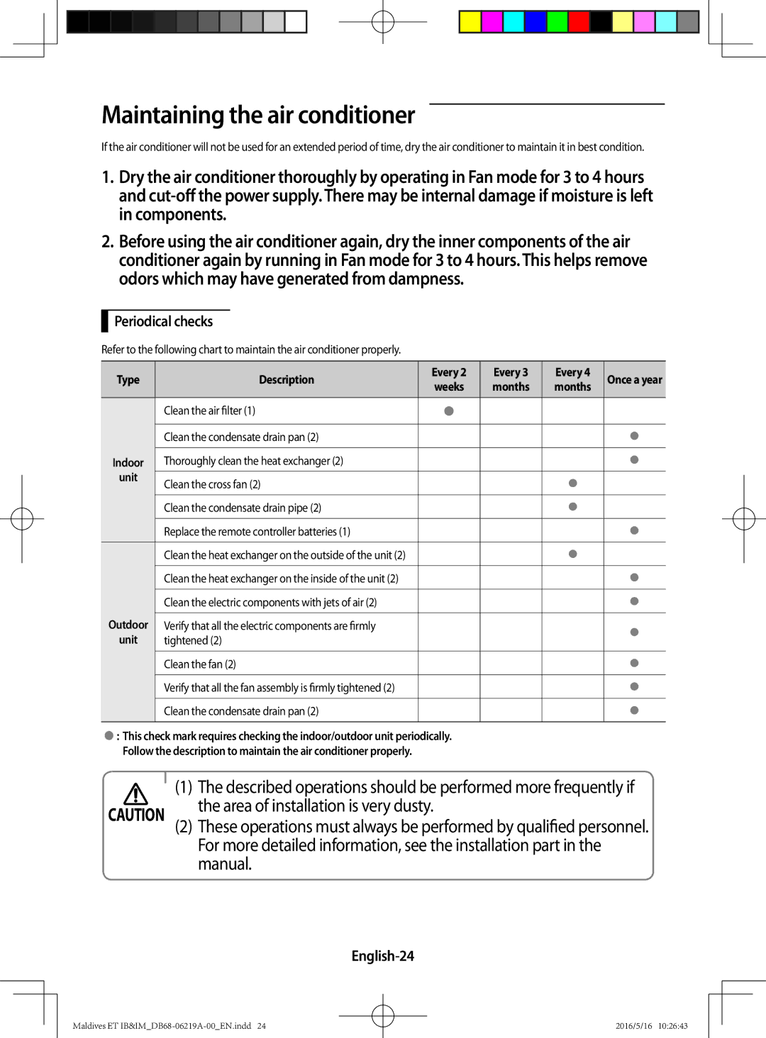 Samsung AR09JSFPEWQNZE, AR12JSFPEWQNET, AR09JSFPEWQNET, AR07JSFPEWQNEU manual Maintaining the air conditioner, English-24 