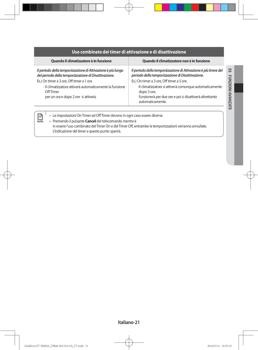 Samsung AR12JSFPEWQNET manual Italiano-21, Off Timer Dopo 3 ore Per un ora e dopo 2 ore si attiverà, Automaticamente 