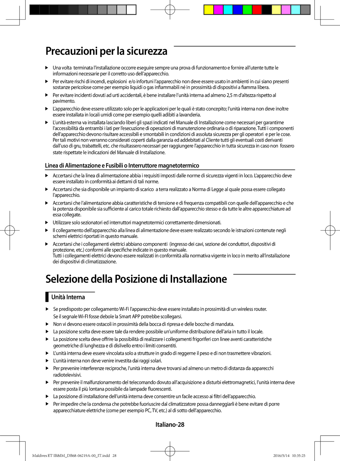 Samsung AR09JSFPEWQNET, AR12JSFPEWQNET manual Selezione della Posizione di Installazione, Unità Interna, Italiano-28 