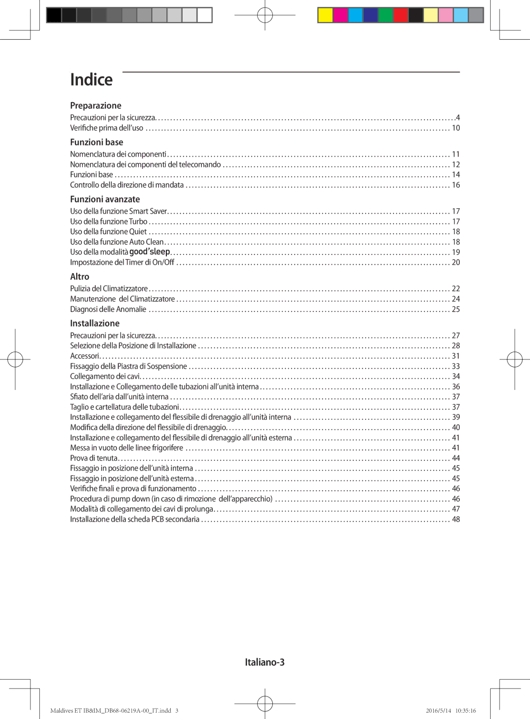 Samsung AR12JSFPEWQNET, AR09JSFPEWQNET, AR07JSFPEWQNEU manual Indice, Italiano-3, Uso della funzione Smart Saver 