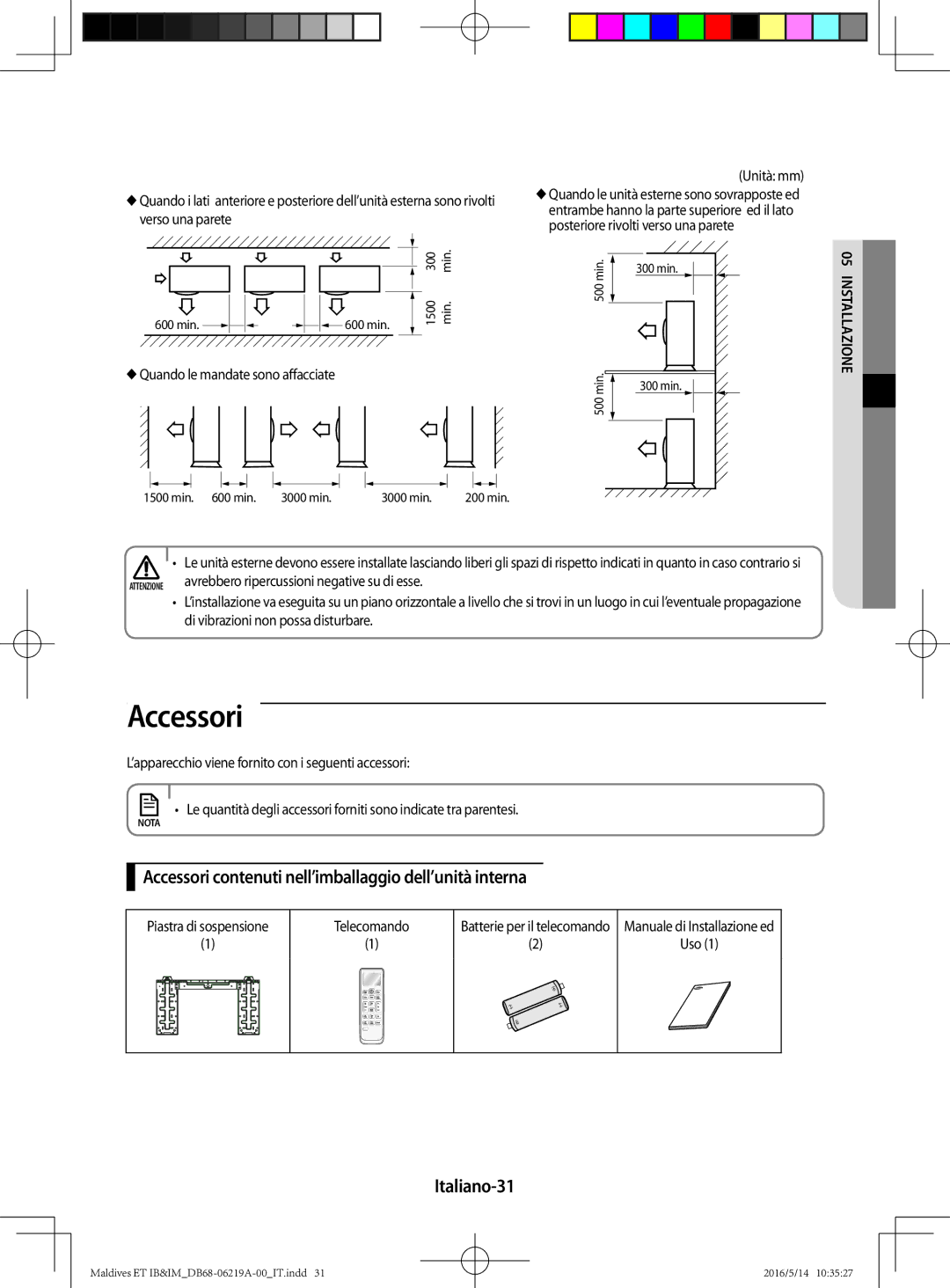 Samsung AR09JSFPEWQNET, AR12JSFPEWQNET manual Accessori contenuti nell’imballaggio dell’unità interna, Italiano-31 