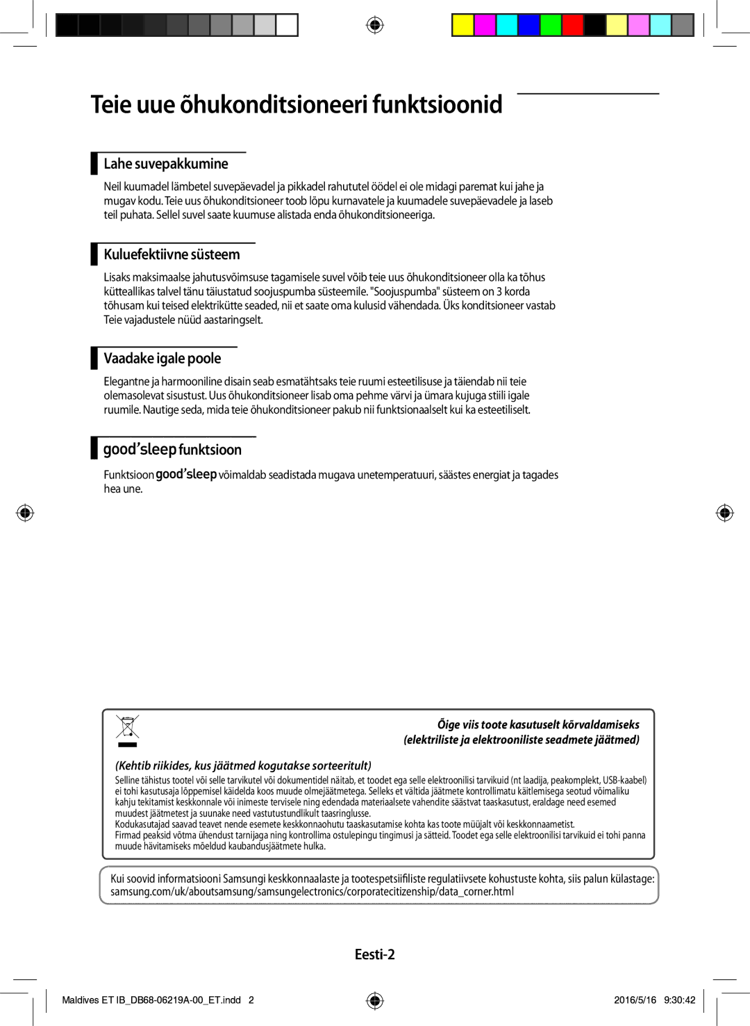 Samsung AR07JSFPEWQNEU, AR12JSFPEWQNET, AR09JSFPEWQNET manual Teie uue õhukonditsioneeri funktsioonid 