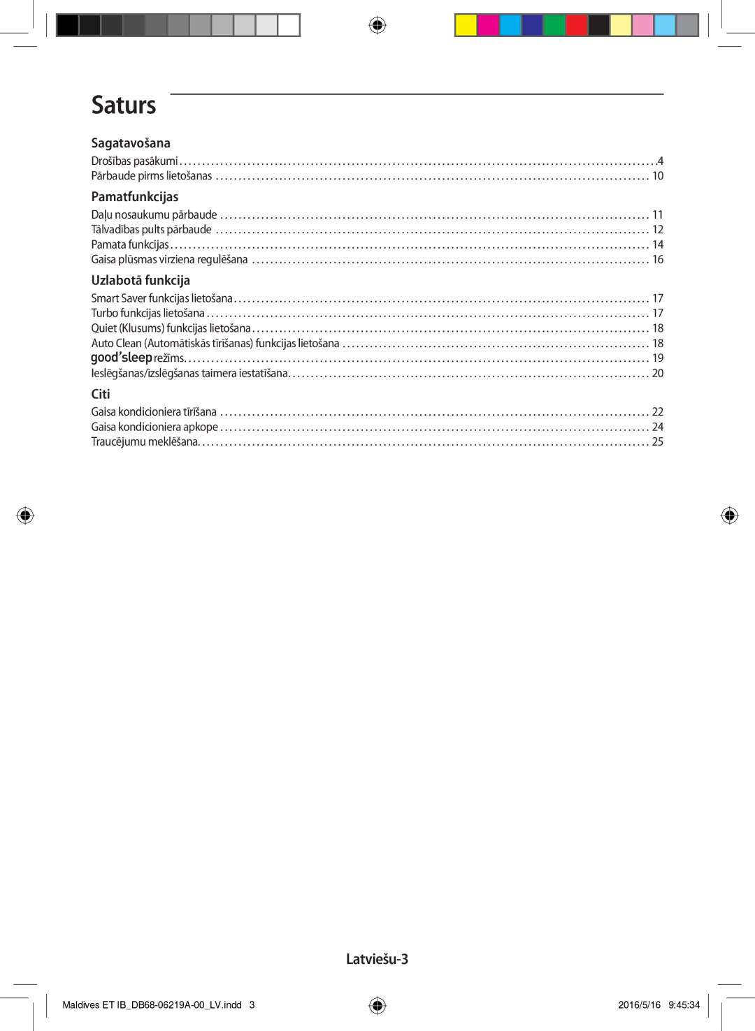 Samsung AR12JSFPEWQNET, AR09JSFPEWQNET, AR07JSFPEWQNEU manual Saturs, Latviešu-3 