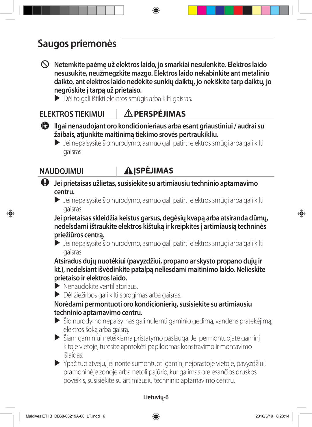 Samsung AR12JSFPEWQNET, AR09JSFPEWQNET, AR07JSFPEWQNEU manual Naudojimui Įspėjimas, Lietuvių-6 