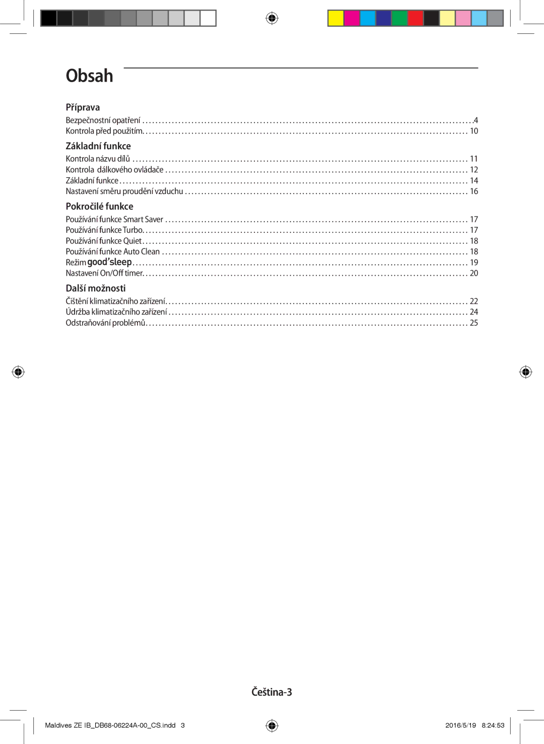 Samsung AR12JSFPEWQNET, AR09JSFPEWQNET, AR09JSFPEWQNZE manual Obsah, Čeština-3 