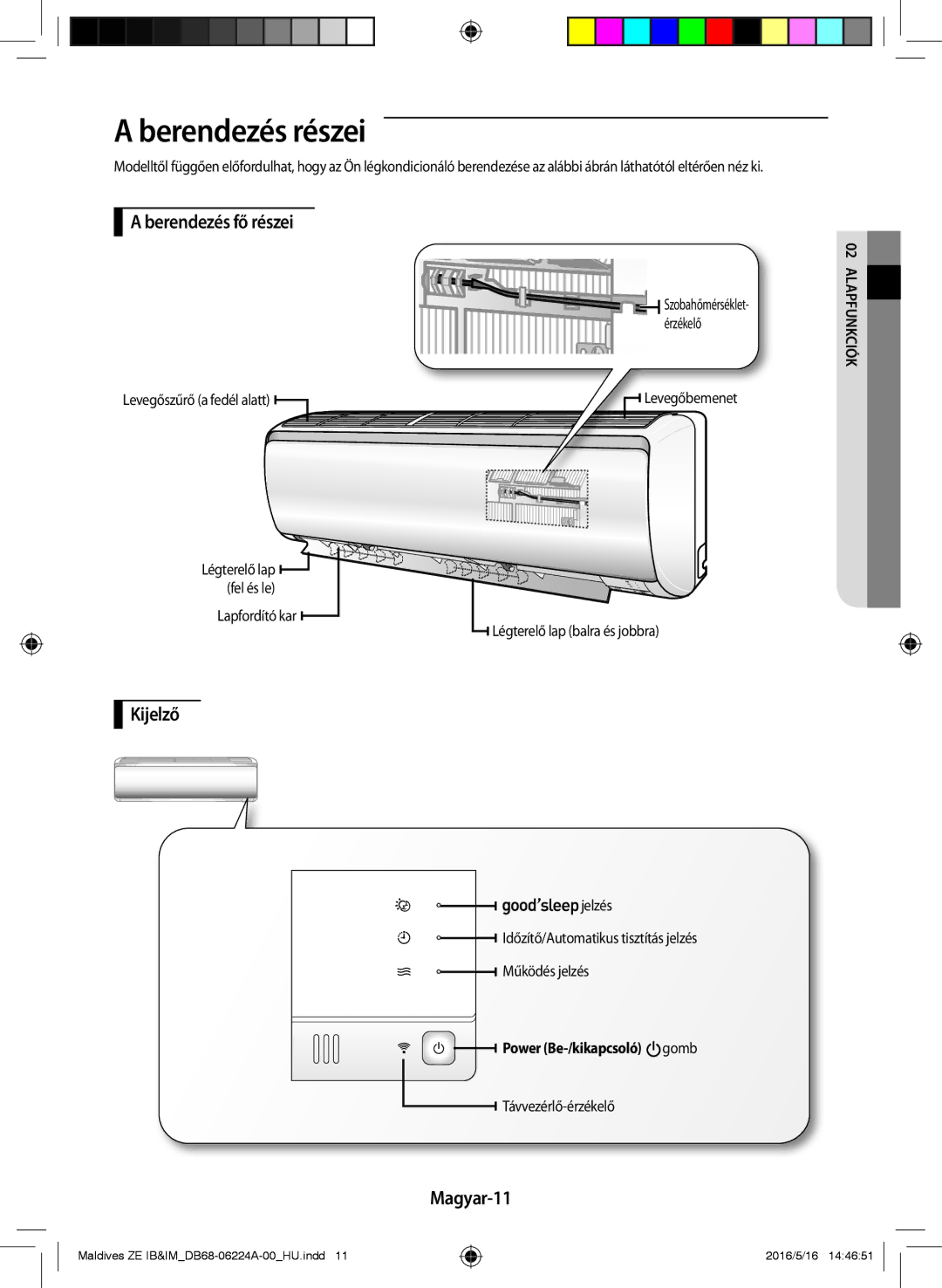 Samsung AR09JSFPEWQNZE, AR12JSFPEWQNET, AR09JSFPEWQNET manual Berendezés részei, Berendezés fő részei, Kijelző, Magyar-11 