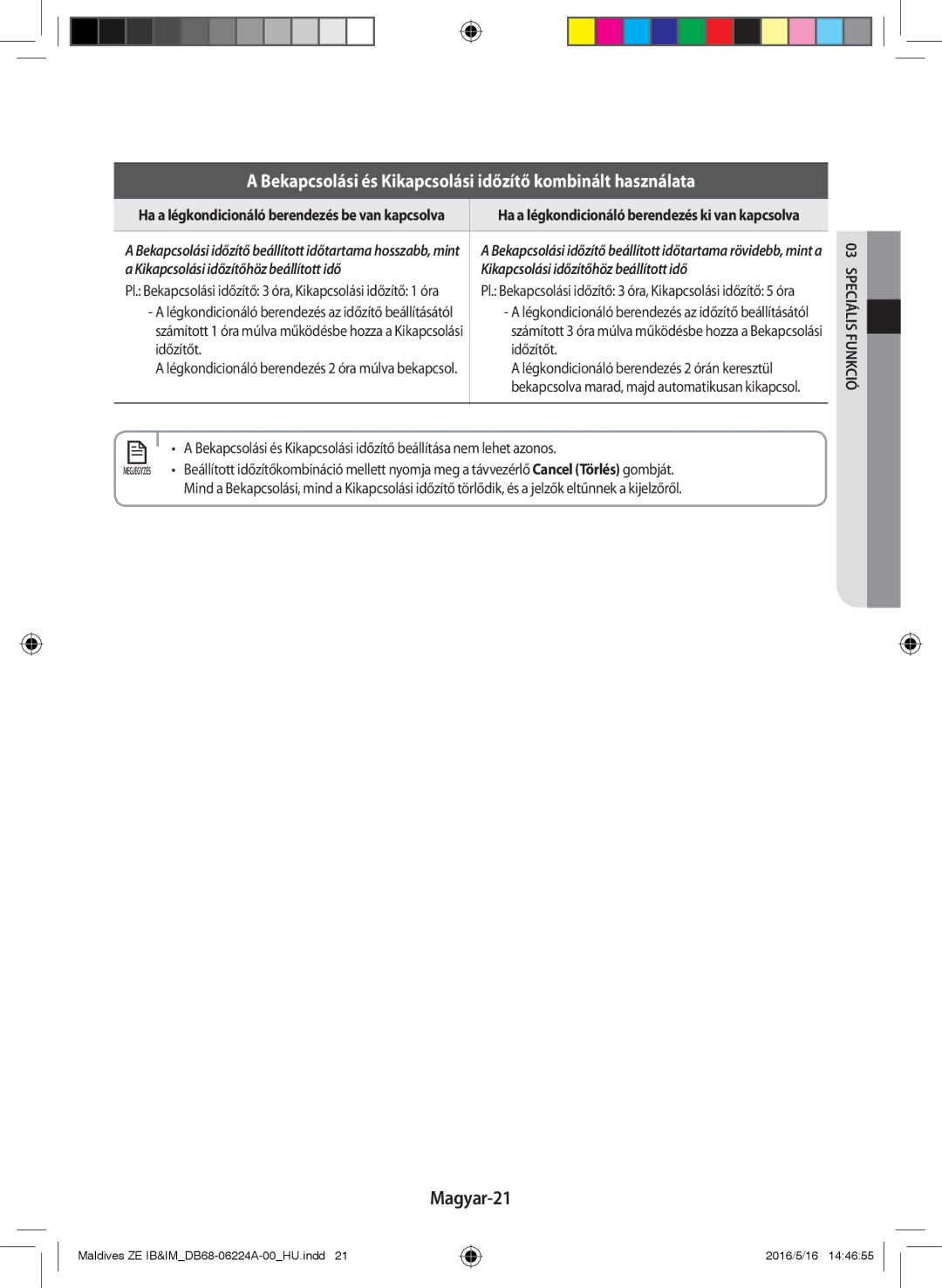 Samsung AR12JSFPEWQNET, AR09JSFPEWQNET, AR09JSFPEWQNZE manual Magyar-21, Időzítőt 