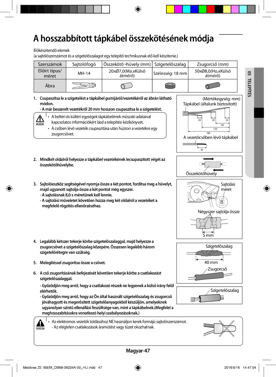 Samsung AR09JSFPEWQNZE, AR12JSFPEWQNET, AR09JSFPEWQNET manual Magyar-47 