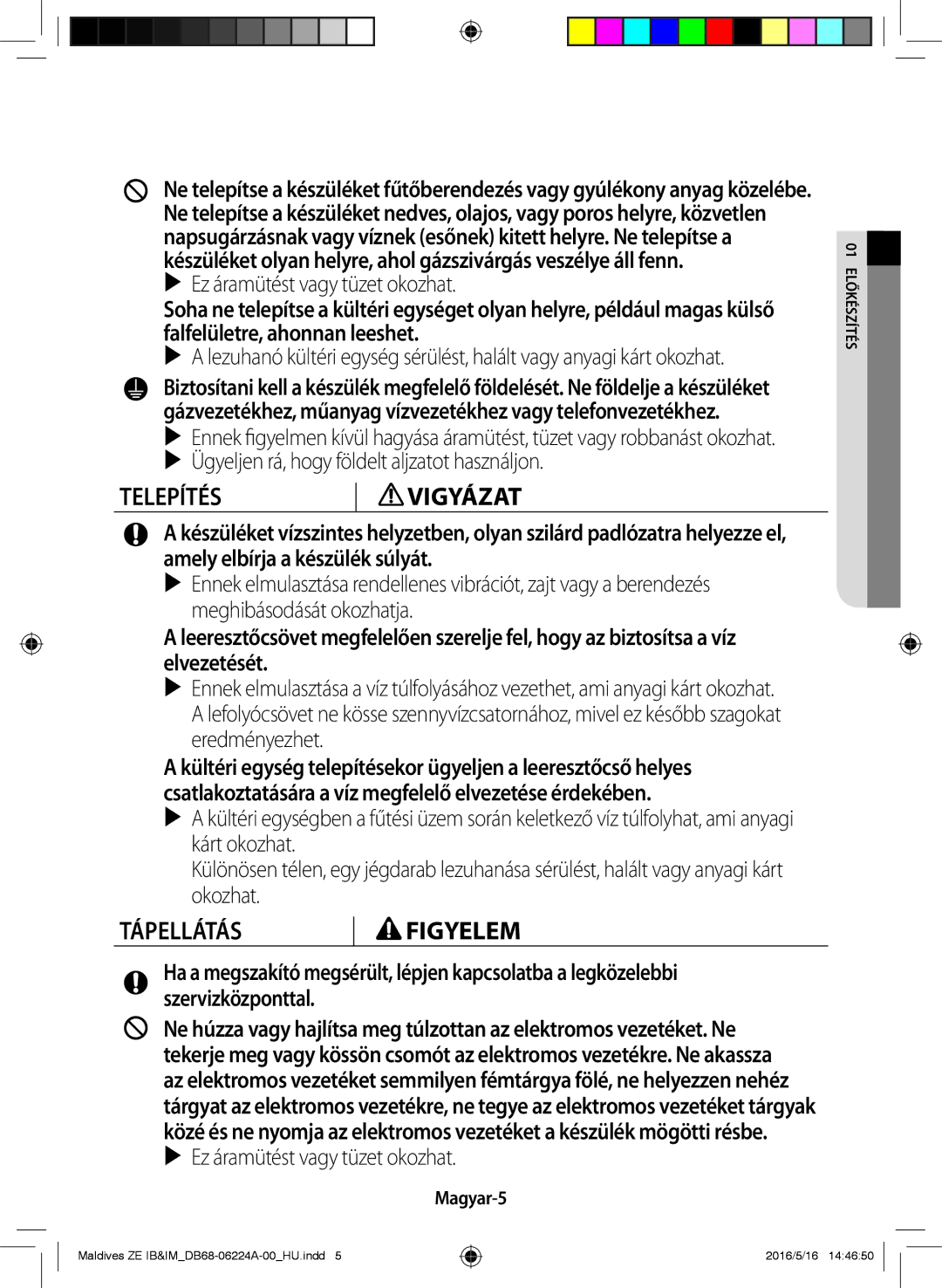 Samsung AR09JSFPEWQNZE, AR12JSFPEWQNET, AR09JSFPEWQNET manual Magyar-5, Sét zís 01 Előké 