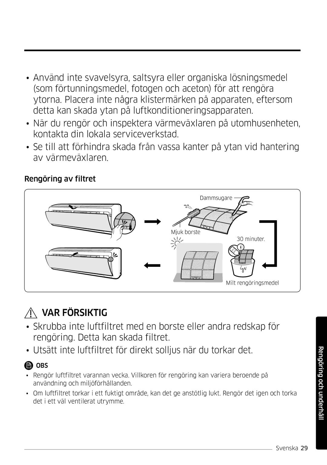 Samsung AR12JSFPPWQNEE, AR09JSFPPWQNEE manual Rengöring av filtret 