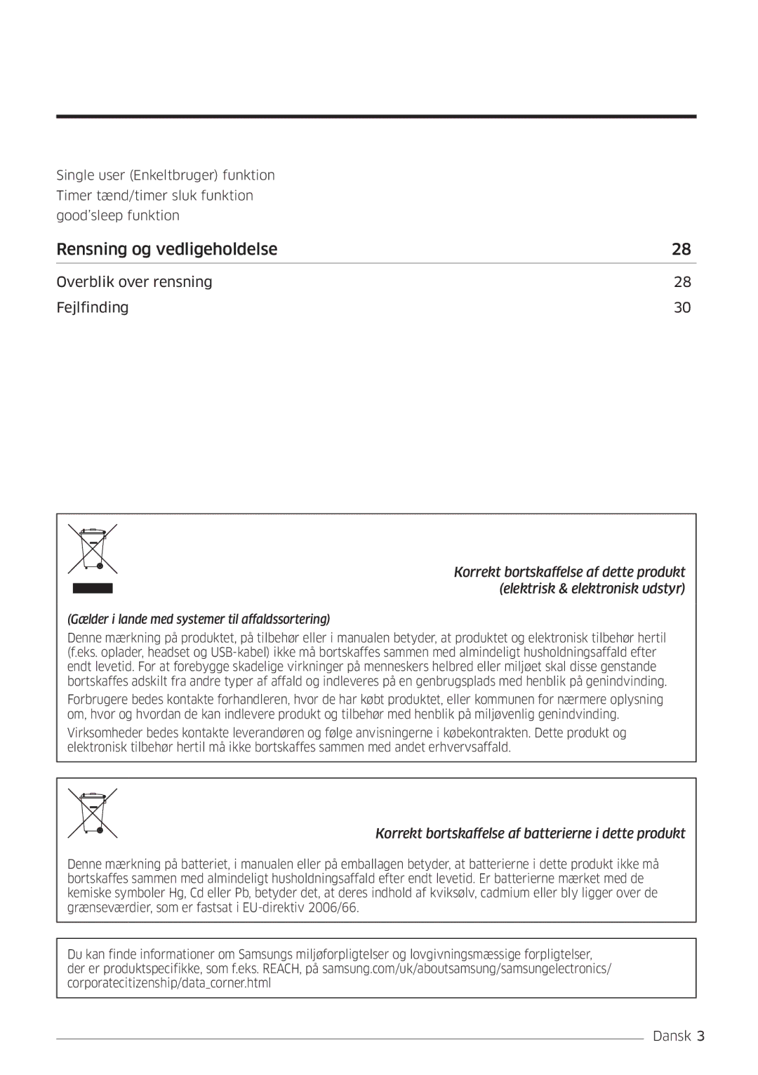 Samsung AR12JSFPPWQNEE, AR09JSFPPWQNEE manual Rensning og vedligeholdelse 