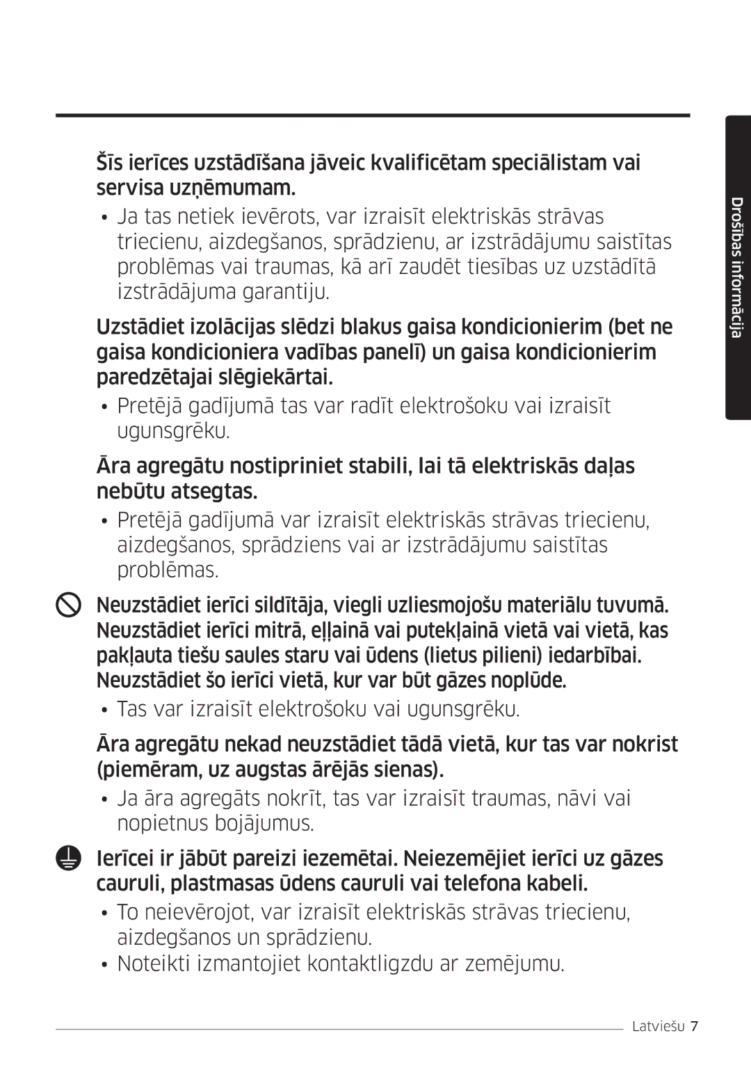 Samsung AR12JSFPPWQNEE, AR09JSFPPWQNEE manual Drošības informācija 