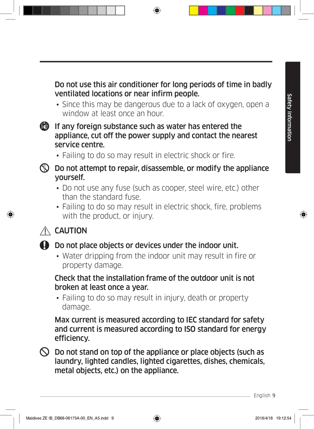 Samsung AR12KSFPEWQNZE, AR09KSFPEWQNZE manual Safety Information 