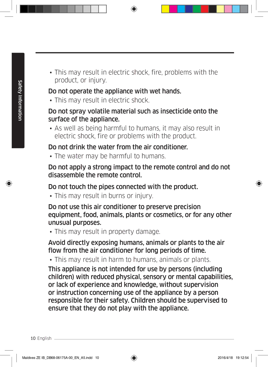 Samsung AR09KSFPEWQNZE, AR12KSFPEWQNZE manual Safety Information 