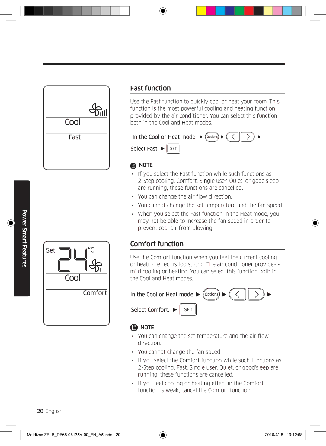 Samsung AR09KSFPEWQNZE, AR12KSFPEWQNZE manual Fast function, Comfort function 