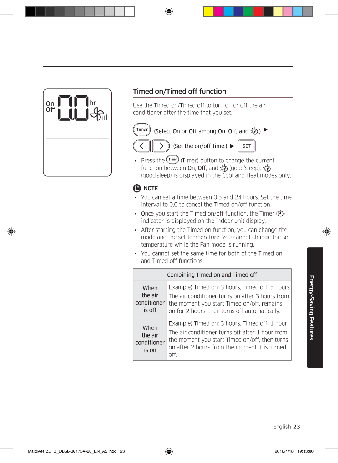 Samsung AR12KSFPEWQNZE, AR09KSFPEWQNZE manual Timed on/Timed off function 