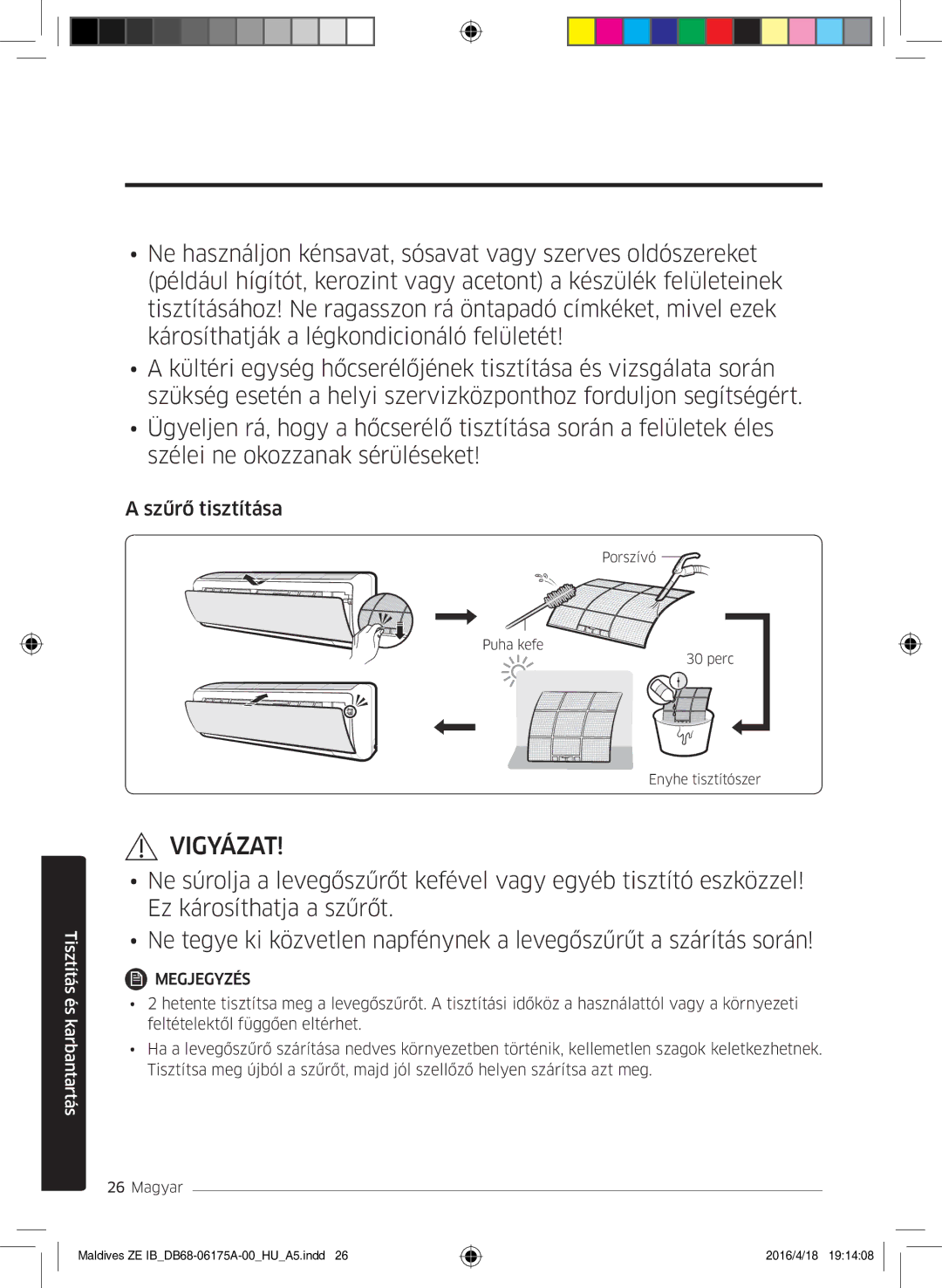 Samsung AR09KSFPEWQNZE, AR12KSFPEWQNZE manual Szűrő tisztítása 