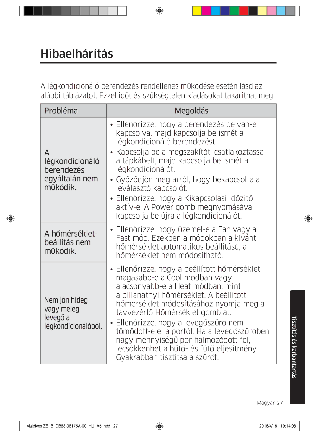 Samsung AR12KSFPEWQNZE, AR09KSFPEWQNZE manual Hibaelhárítás 