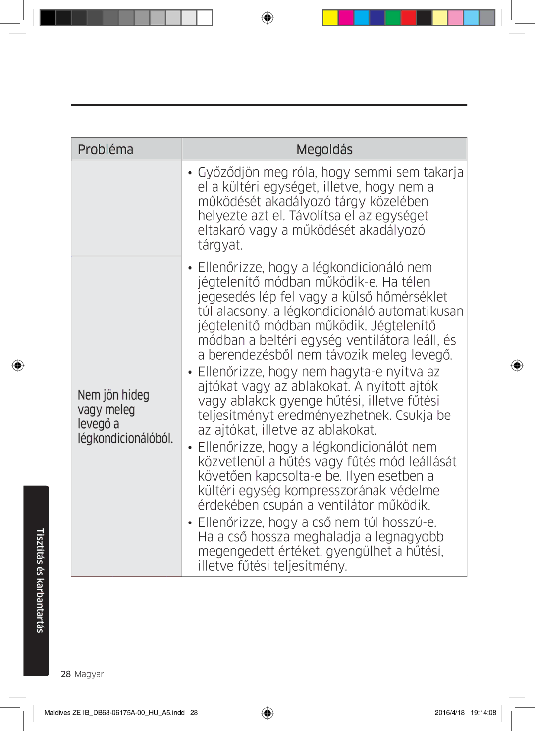 Samsung AR09KSFPEWQNZE, AR12KSFPEWQNZE manual Tisztítás és karbantartás 